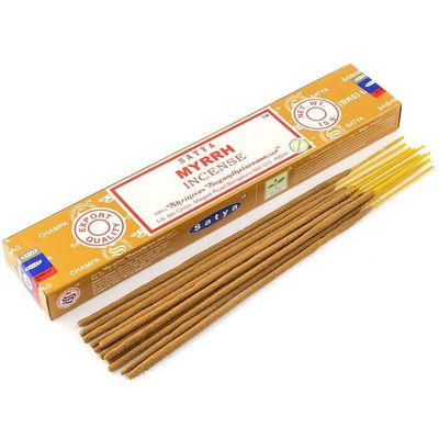 Myrrh Satya Incense Sticks 15 gram, SKU SMY15, UPC