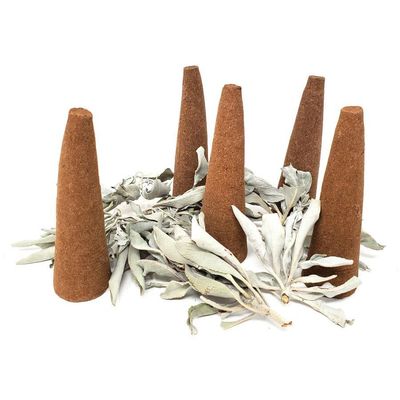3.5&quot; Natural White Sage Smudge Cones (5 Pack), SKU WSC-L, UPC 700317308683