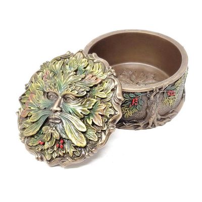 3.8&quot; Green Man Round Trinket Display Box, SKU 77613A4, UPC 700317382850