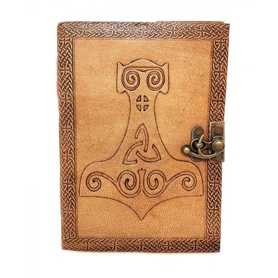 5&quot; x 7&quot; Thor Hammer Embossed Leather Journal with Latch, SKU JB75-THA, UPC 700317302346