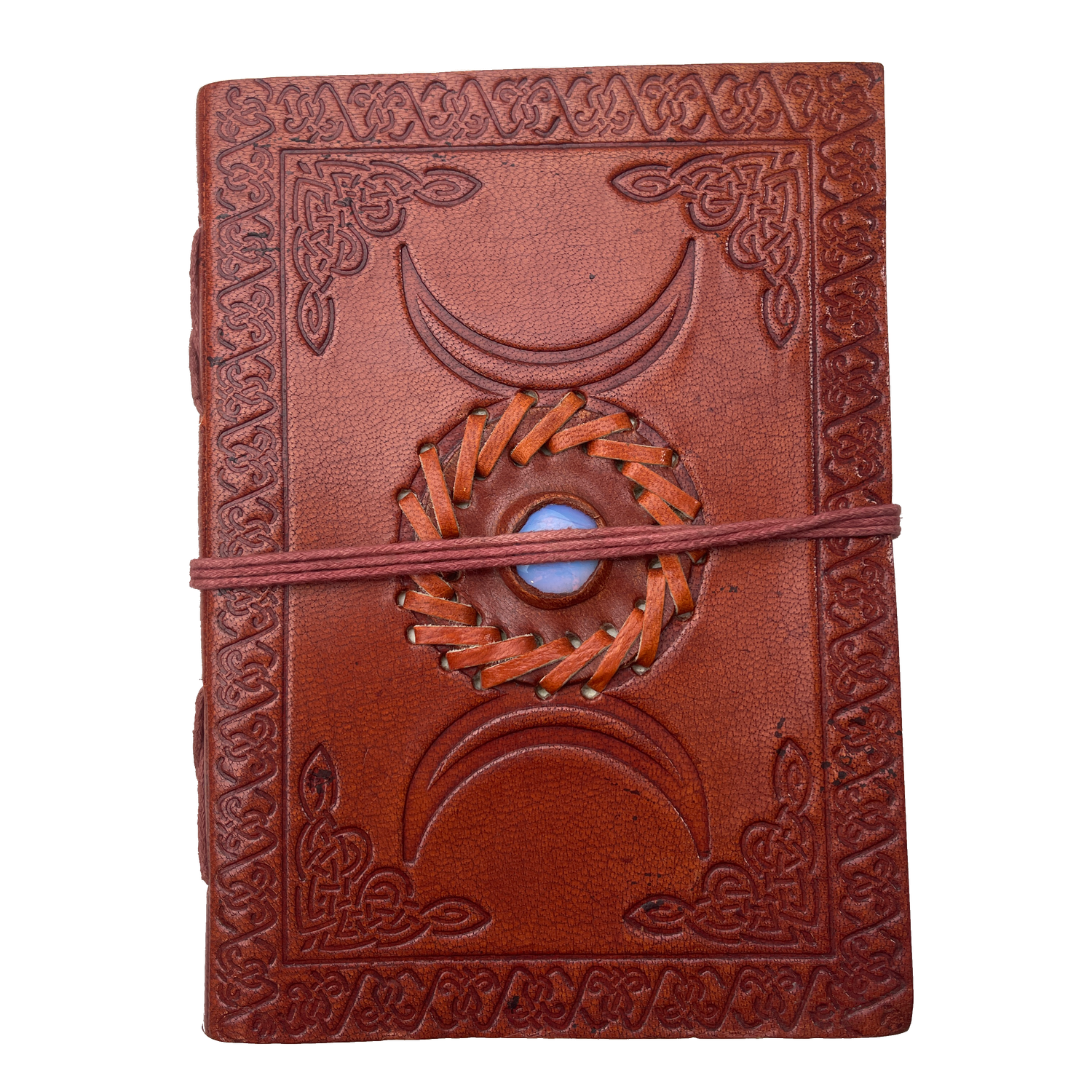 5&quot; x 7&quot; Triple Moon with Stone Embossed Leather Journal with Cord, SKU JB75-TM, UPC 6016227296236