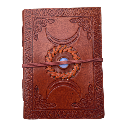5&quot; x 7&quot; Triple Moon with Stone Embossed Leather Journal with Cord, SKU JB75-TM, UPC 6016227296236