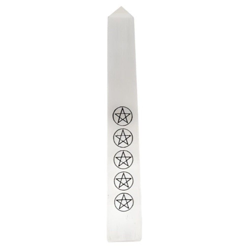 7&quot; Selenite Pentagram Obelisk Tower, SKU 5PEN, UPC 6016247582586