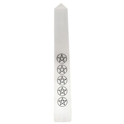 7&quot; Selenite Pentagram Obelisk Tower, SKU 5PEN, UPC 6016247582586