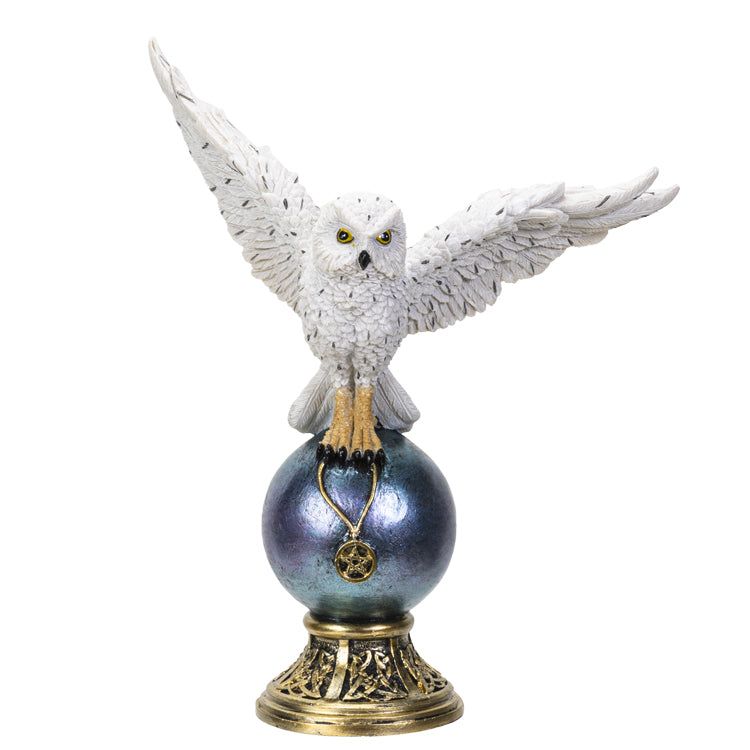 9.25&quot; White Owl on Orb Statue, SKU PG-14674, UPC 700317059509