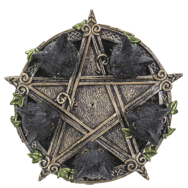 5&quot; Cat Pentagram Stick Incense Burner, SKU PG-14677, UPC 700317050100