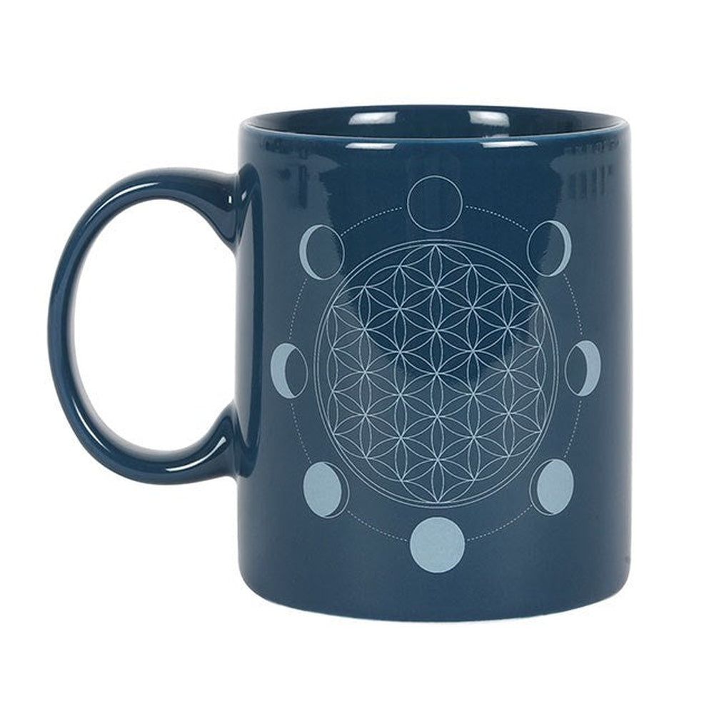 11 oz Blue Ceramic Mug - Moon Phase Flower of Life, SKU PG-14399, UPC 726549143991