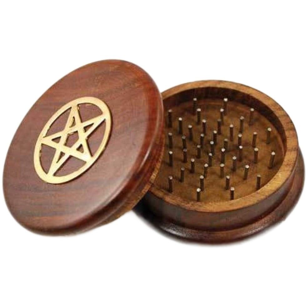 3&quot; Pentagram Herb Grinder with Brass Inlay, SKU A02-01-WG3P, UPC 6016239222261