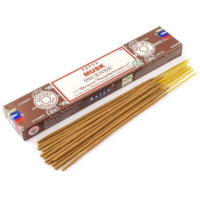 Musk Satya Incense Sticks 15 gram, SKU SMU15, UPC 6016206516591