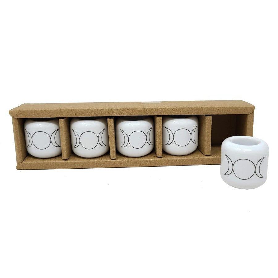 Ceramic Chime Candle Holder - White with Black Triple Moon, SKU I04-183-CH-TMW-1, UPC 700317313779