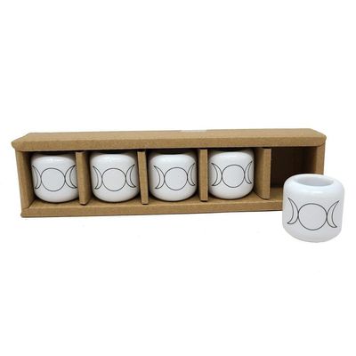 Ceramic Chime Candle Holder - White with Black Triple Moon, SKU I04-183-CH-TMW-1, UPC 700317313779