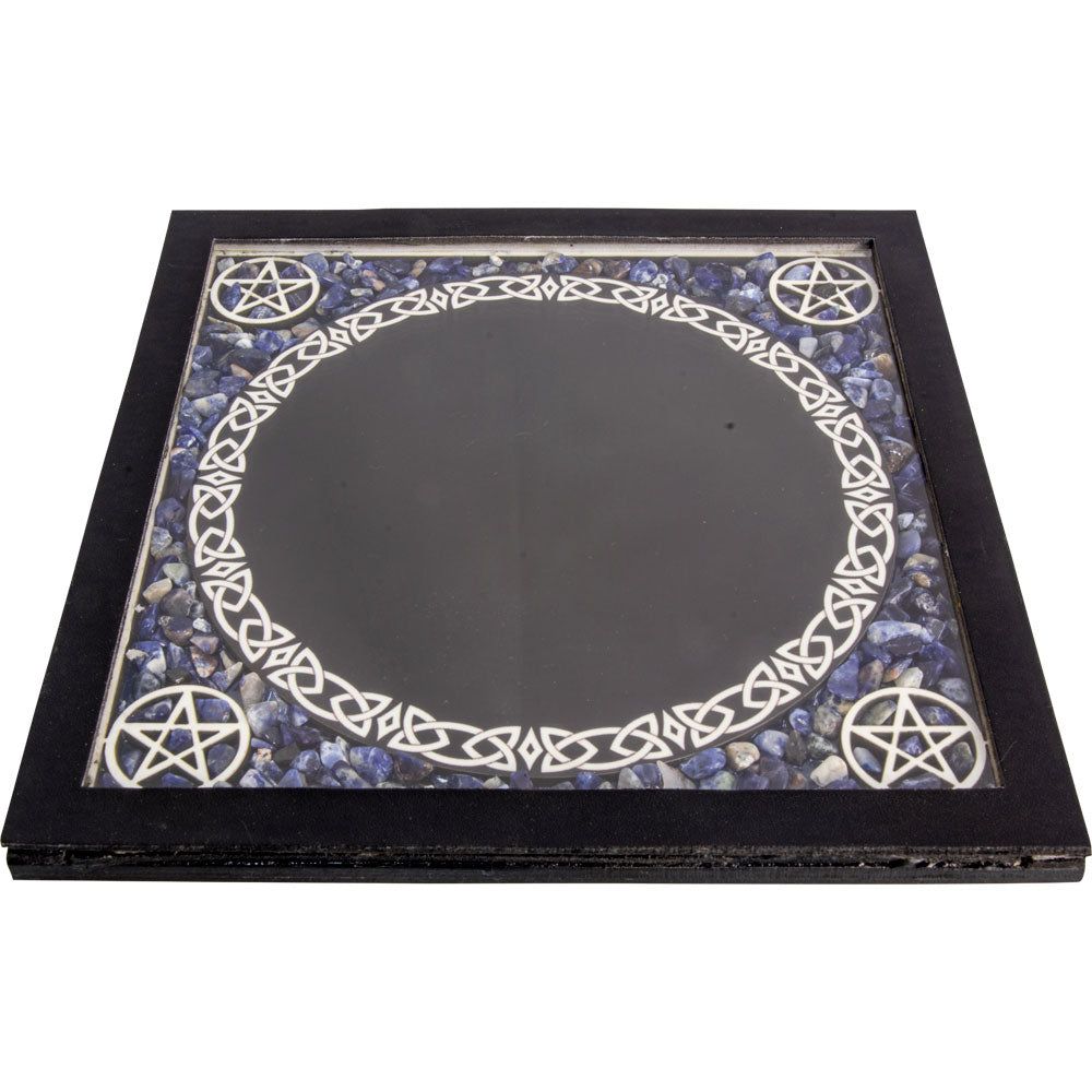 6.5&quot; Glass Scrying Mirror with Sodalite Chips, SKU KH-65138, UPC 700317418542