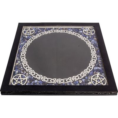 6.5&quot; Glass Scrying Mirror with Sodalite Chips, SKU KH-65138, UPC 700317418542