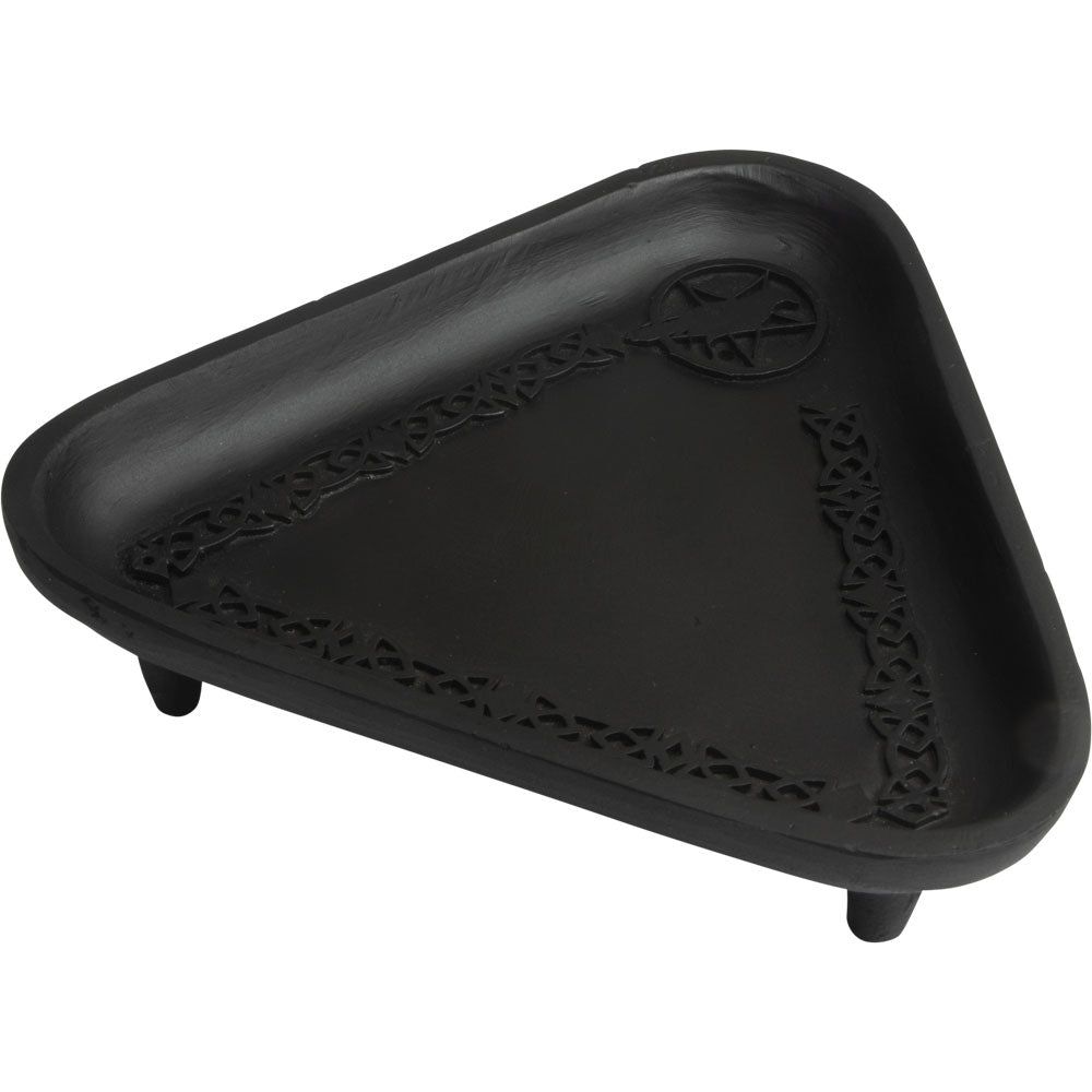 5&quot; Cast Iron Incense Holder Triangle - Pentacle with Raven, SKU KH-89721, UPC 700317124979