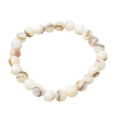 8 mm Elastic Bracelet Round Beads - White Mother of Pearl in Velvet Bag, SKU R015-BS64, UPC 7003173…