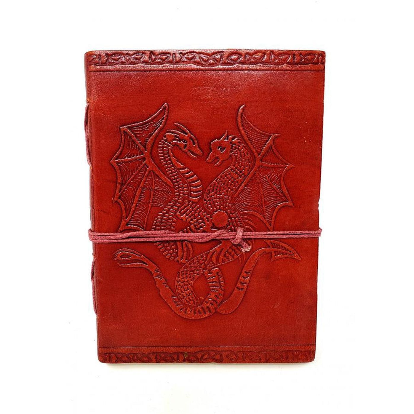 5&quot; x 7&quot; Double Dragon Embossed Leather Journal with Cord, SKU JB75-Dragon, UPC 700317302391