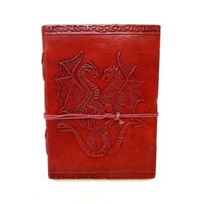 5&quot; x 7&quot; Double Dragon Embossed Leather Journal with Cord, SKU JB75-Dragon, UPC 700317302391