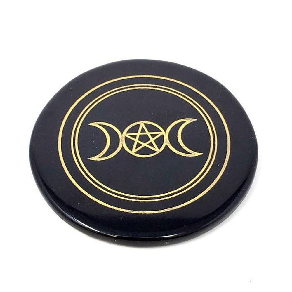 3&quot; Black Agate Altar Tile - Triple Moon, SKU COAST-TG-BLACK, UPC 700317026419