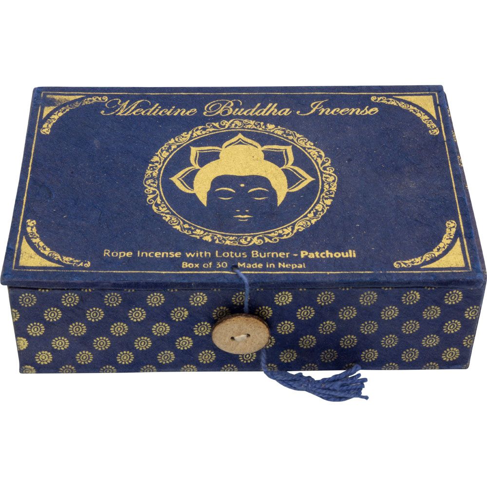 Medicine Buddha Rope Incense with Lotus Holder - Patchouli (Pack of 30), SKU KH-72415, UPC 70031706…