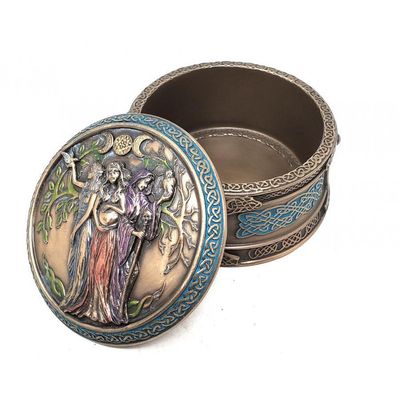 3.75&quot; Celtic Triple Goddess Maiden Mother and Crone Round Trinket Display Box, SKU 77418A4, UPC 700…
