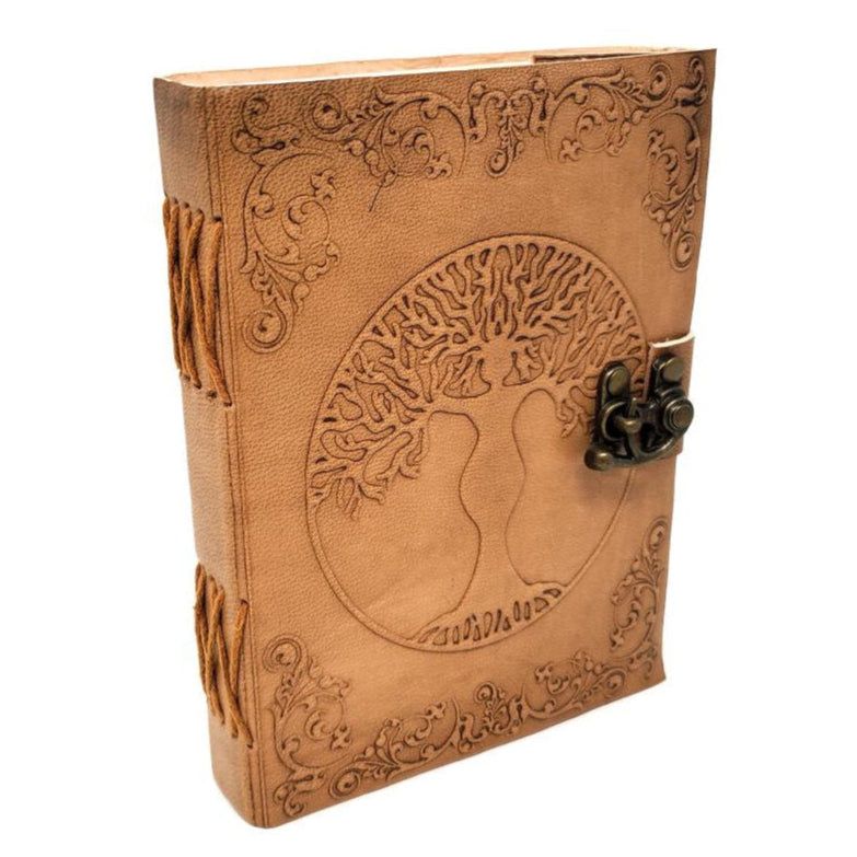 5&quot; x 7&quot; Tree Goddess Embossed Leather Journal with Latch, SKU JB75-Tree-Goddess, UPC 700317302292