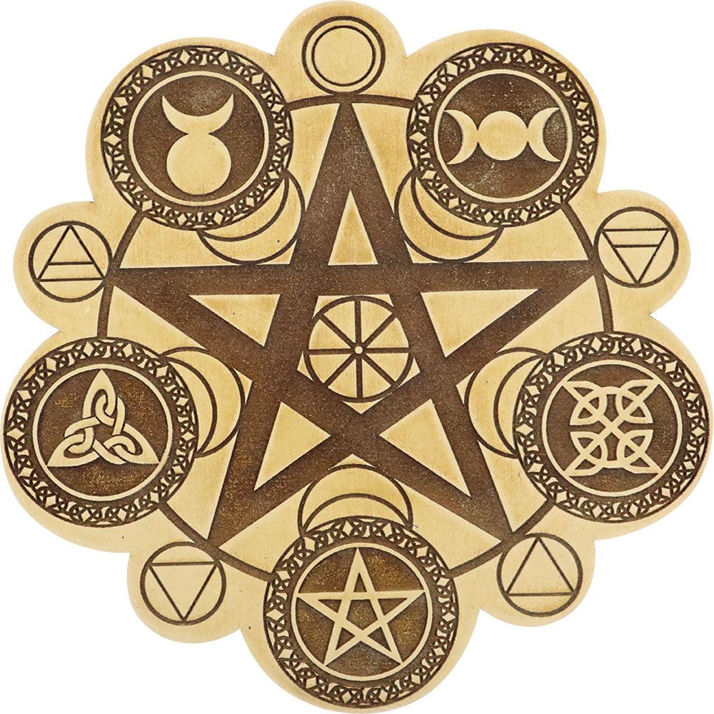 8&quot; Wood Crystal Grid - Wiccan, SKU KH-15211, UPC 700317373438