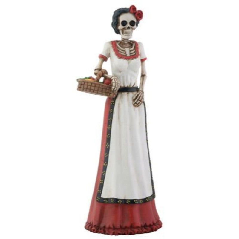 8.25&quot;  Day of the Dead Statue - Girl with Basket, SKU PG-Y8232, UPC 700317038849