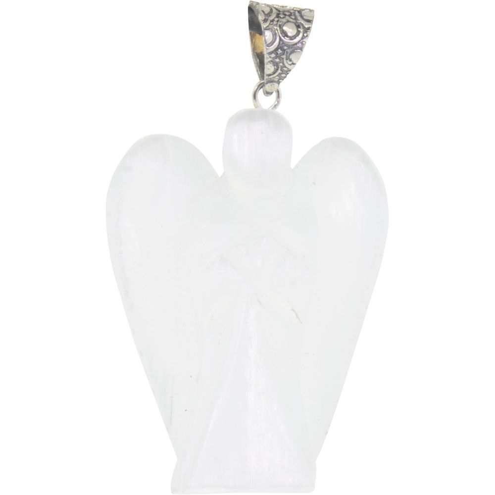 1.5&quot; Stone Angel Pendant - Selenite, SKU KH-98857, UPC 700317418672