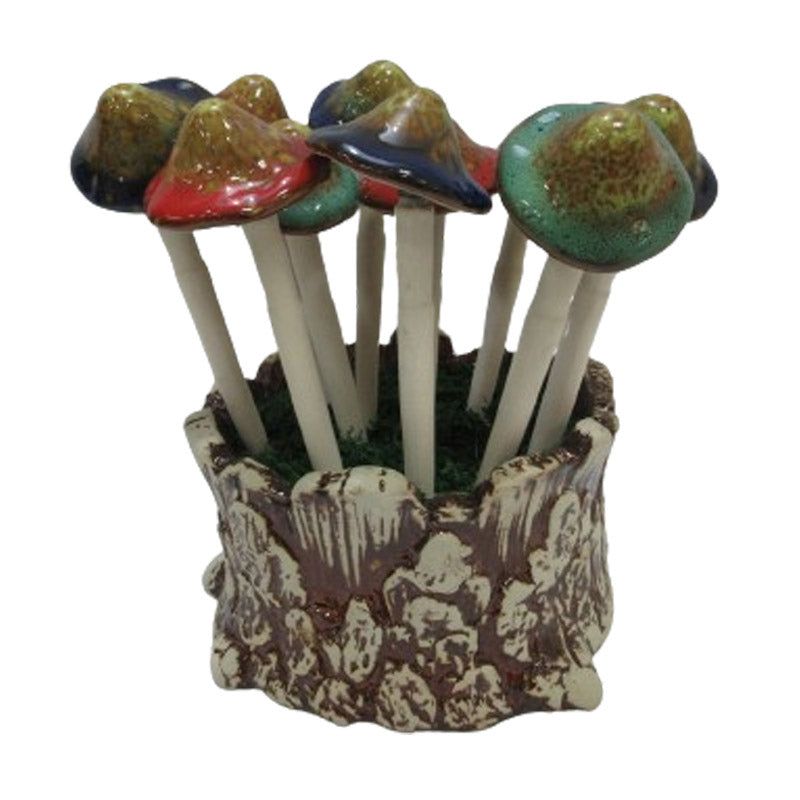 Ceramic Mushroom Picks with Planter (Set of 12), SKU PG-16057, UPC 700317396093