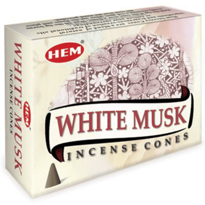 White Musk HEM Cone Incense (10 Cones), SKU WM12, UPC 700317305835
