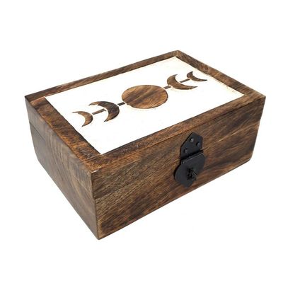 5&quot; x 7&quot; Carved Wood Box - Moon Phase, SKU MT11, UPC 700317023036