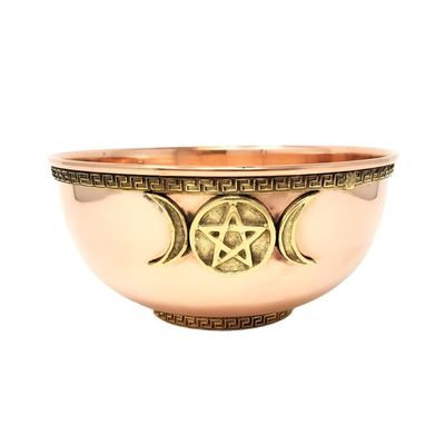 8&quot; Copper Bowl Incense &amp; Charcoal Burner - Triple Moon Pentagram, SKU I04-152-CB8TG, UPC 7003173824…