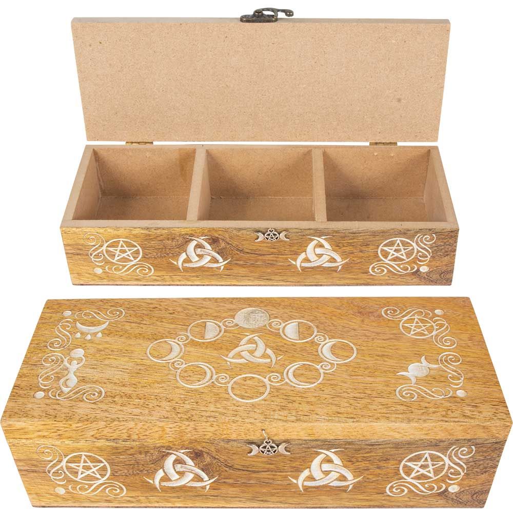 9&quot;  Laser Etched Wood Box - Pagan Moon Phases, SKU KH-44312, UPC 700317391630