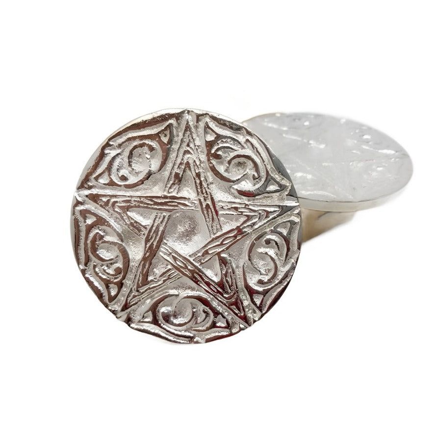 3&quot; Silver Plated Solid Brass Woodland Pentagram Altar Tile, SKU AP2, UPC 6016200993954