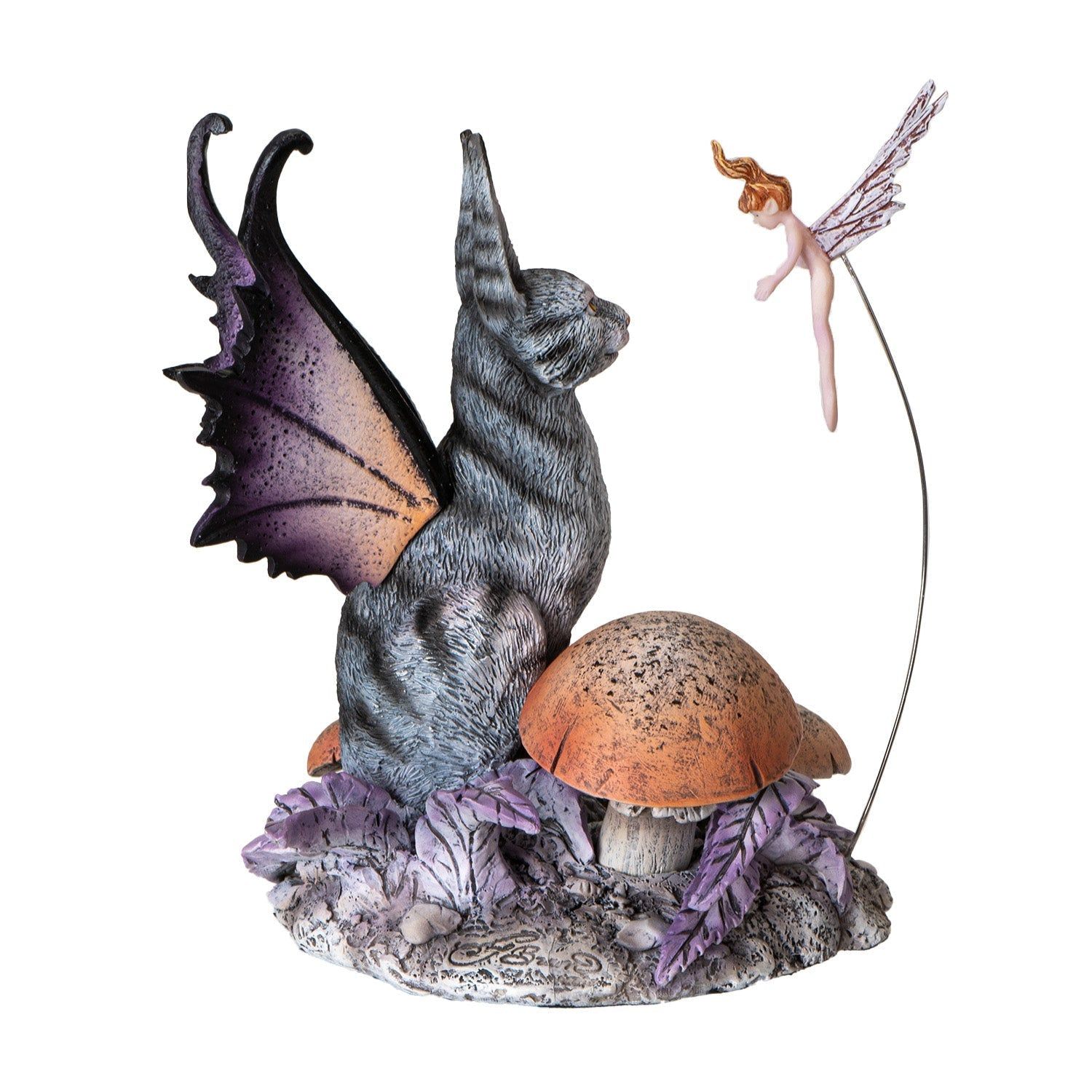 6.3&quot; Amy Brown Fairy Statue - Cat Fairy Curious Encounter, SKU PG-15966, UPC 700317392590