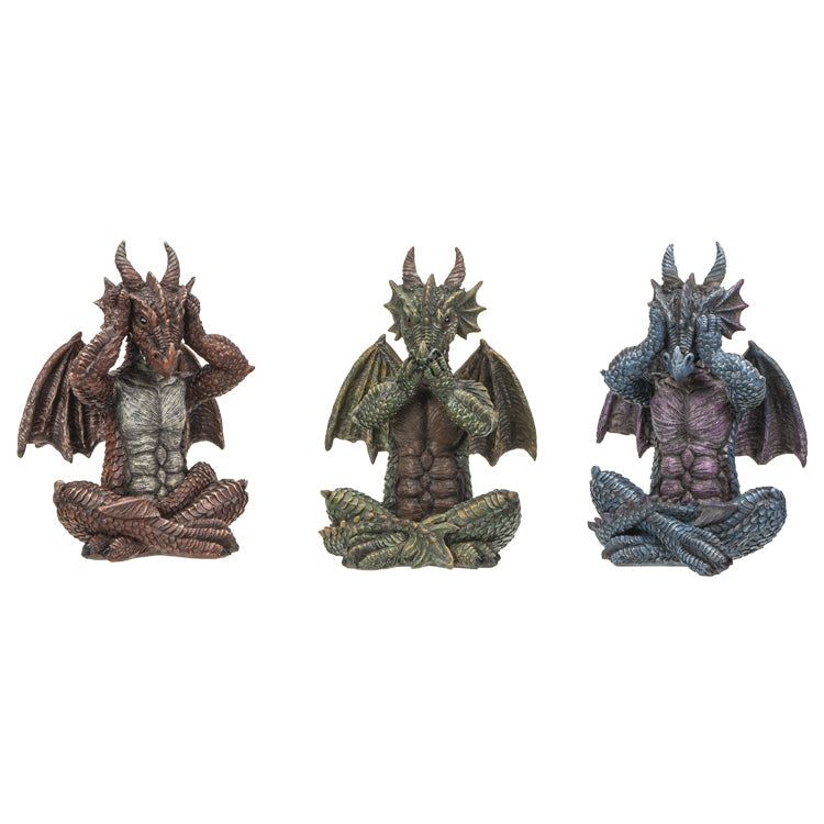 6.7&quot; Sitting Dragon Statue Set - See, Hear, Speak No Evil (Set of 3), SKU PG-14751, UPC 700317035015
