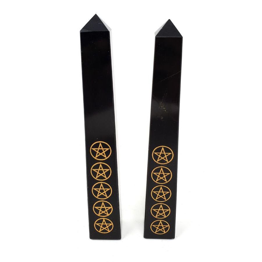 7&quot; Black Agate Pentagram Obelisk Tower, SKU 5PENBlack, UPC 700317027027