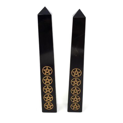 7&quot; Black Agate Pentagram Obelisk Tower, SKU 5PENBlack, UPC 700317027027