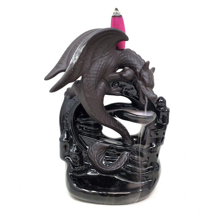 6.5&quot; Flying Dragon Ceramic Backflow Cone Incense Burner, SKU B04-BFL-02, UPC 700317380702