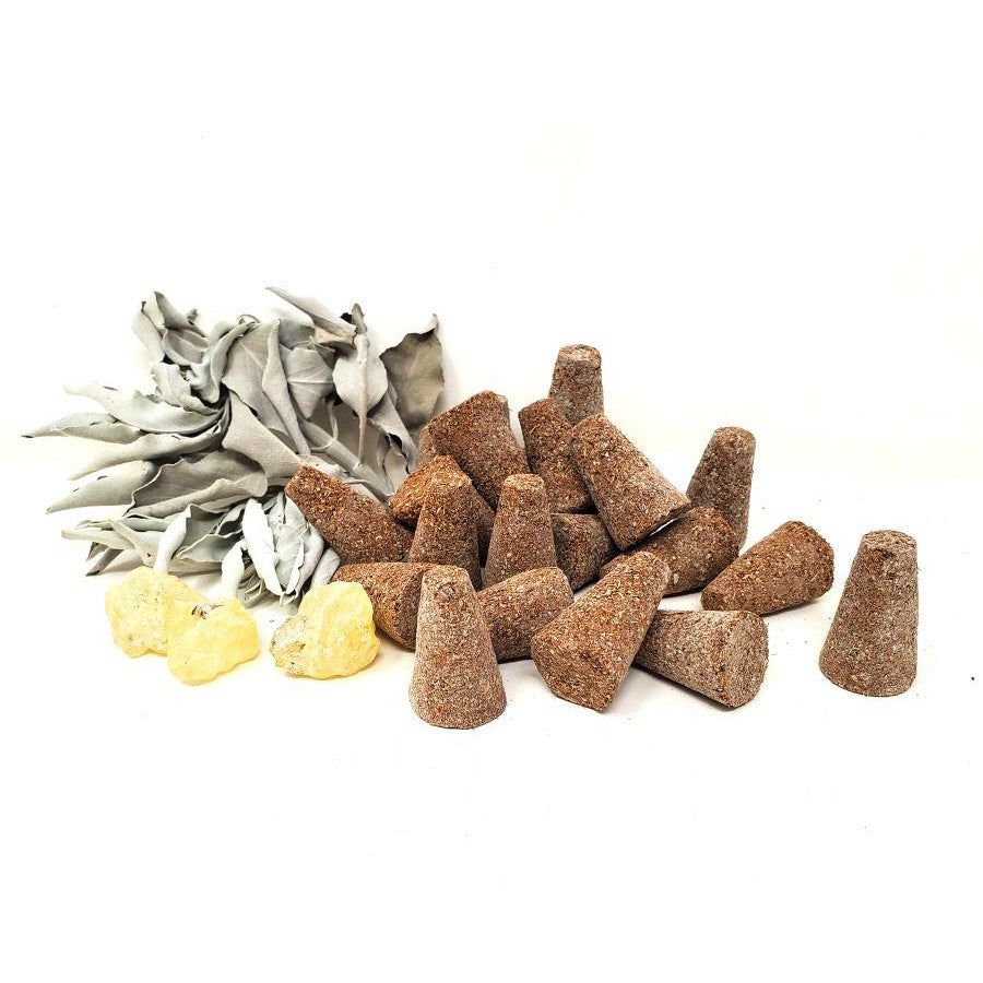 Natural Copal &amp; White Sage Smudge Cones (50 Pack), SKU B00-53-WSC-COPAL50, UPC 700317314219