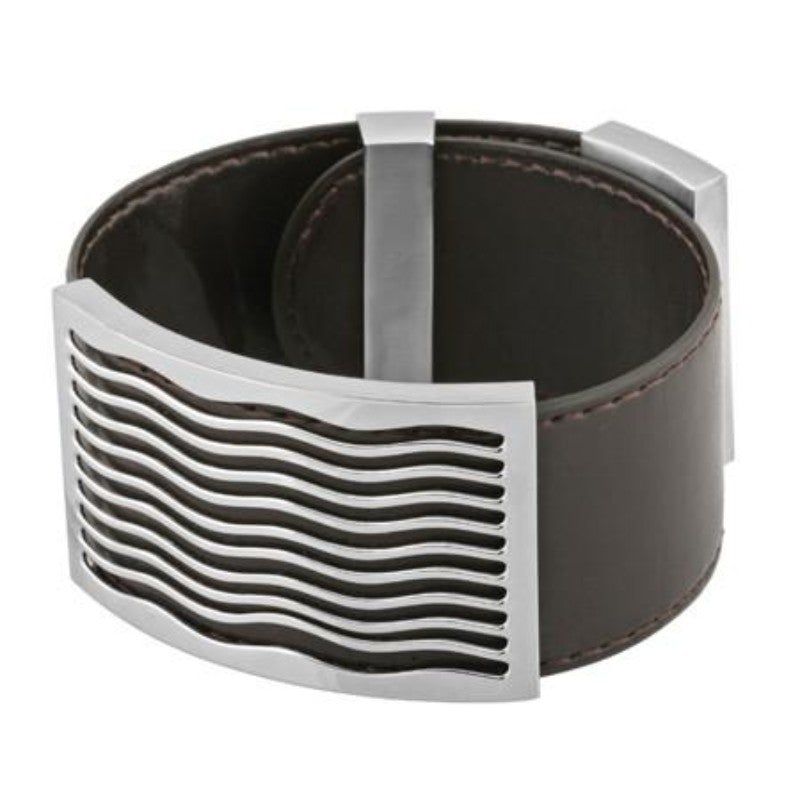 Aqua Brown Leather &amp; Stainless Steel Bracelet, SKU PG-Y2832, UPC 6016000277216