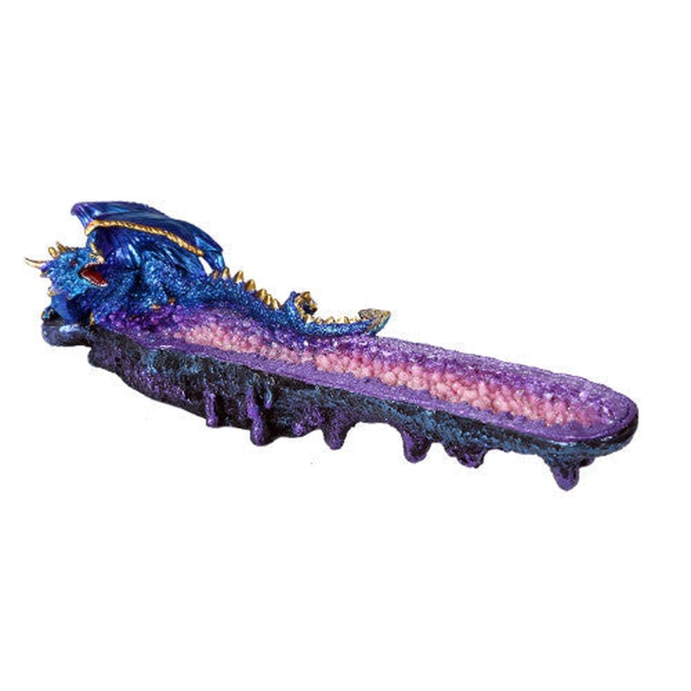 10.75&quot; Blue Dragon on Amethyst Geode Stick Incense Burner, SKU PG-11826, UPC 700317047179