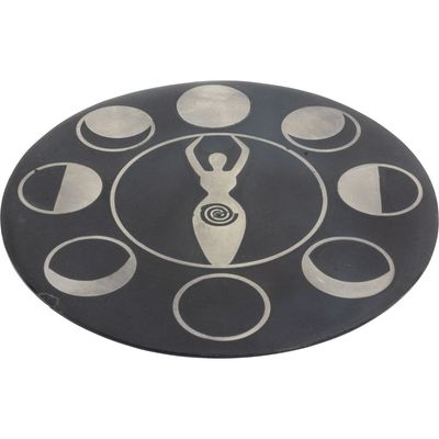 5&quot; Soapstone Incense Holder with Silver Inlay - Moon Phase Goddess, SKU KH-89020, UPC 700317121985