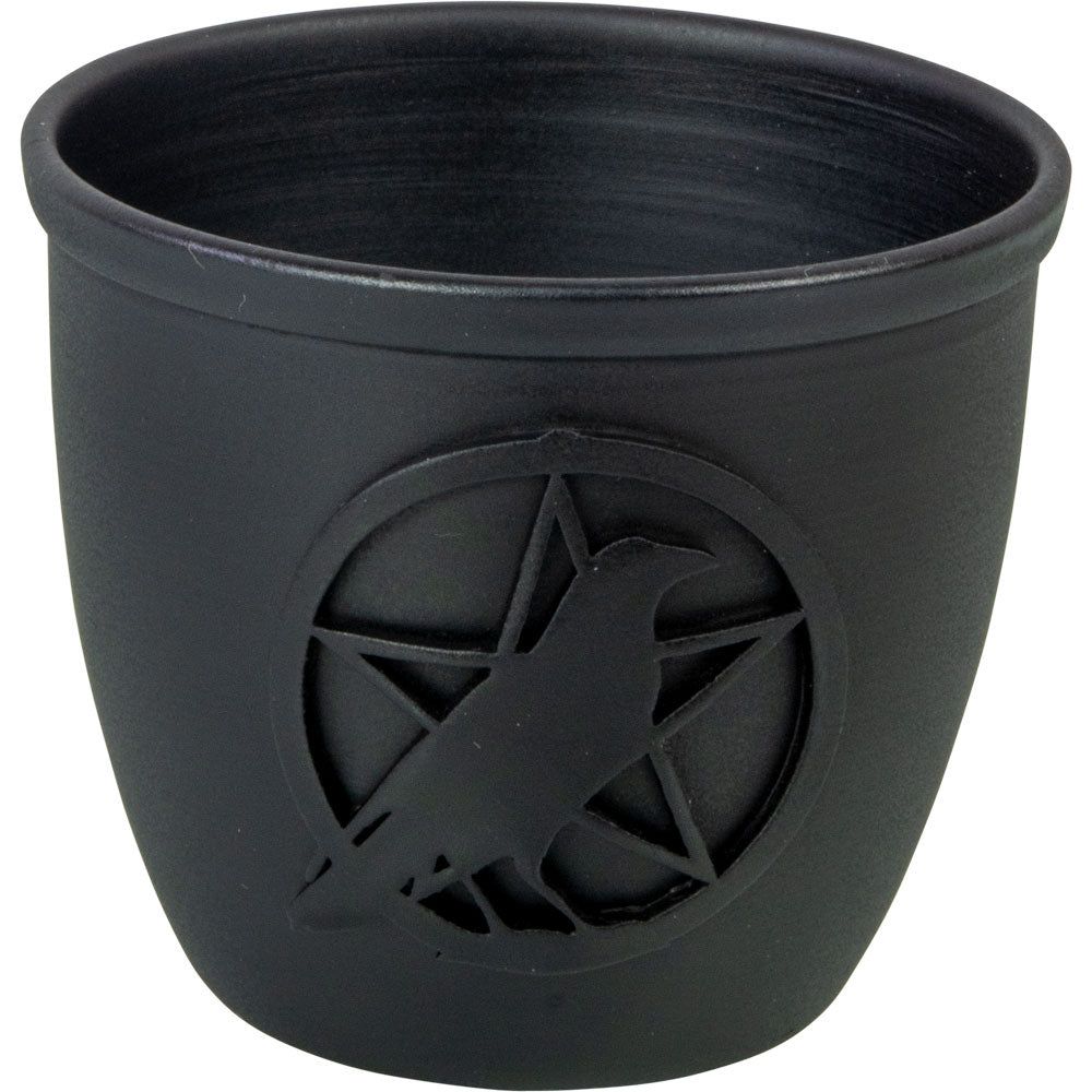 2.5&quot; Cast Iron Chime Candle Holder - Pentacle with Raven, SKU KH-03666, UPC 700317067528