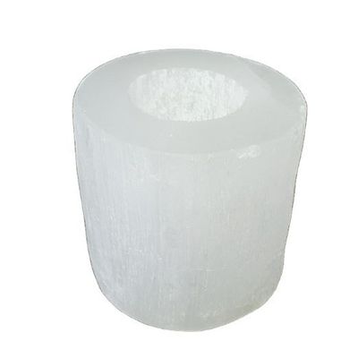 3&quot; Selenite Cylinder Tealight Candle Holder, SKU A01-SELCH-W-1, UPC 700317382911