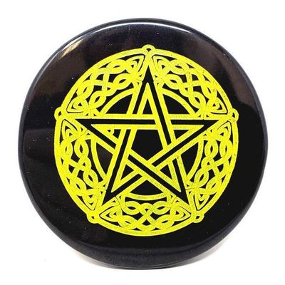 3&quot; Black Agate Altar Tile - Celtic Pentagram, SKU S06-30-COAST-CP-BLACK, UPC 700317371892