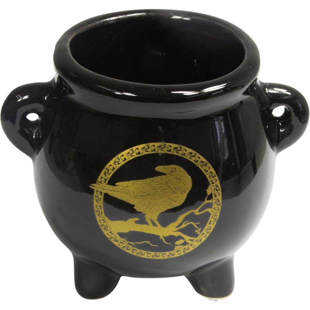 2.5&quot; Ceramic Mini Cauldron - Celtic Raven, SKU KH-89738, UPC 700317245896