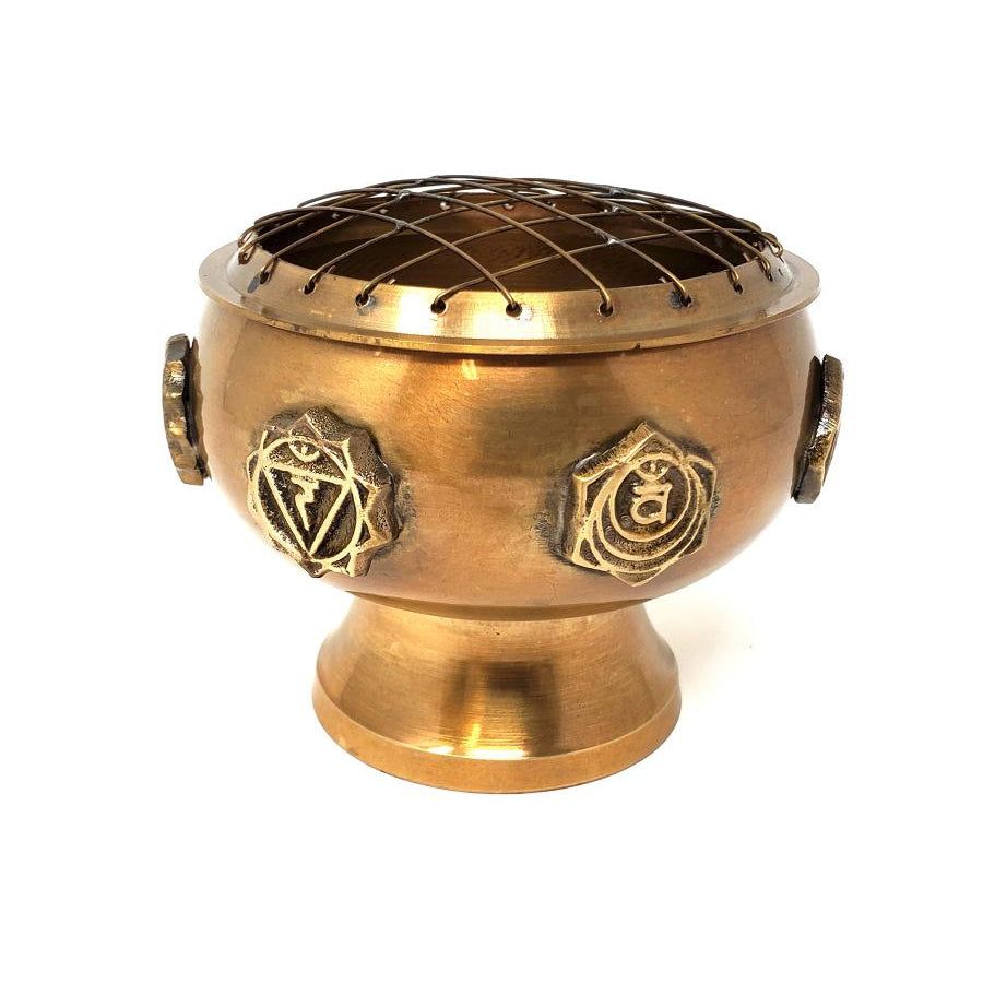4&quot; Seven Chakra Solid Brass Screen Charcoal Burner, SKU BB7, UPC 700317304364