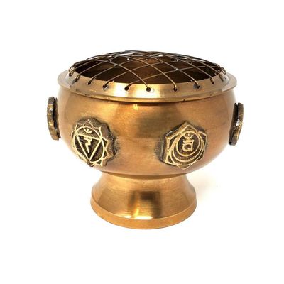 4&quot; Seven Chakra Solid Brass Screen Charcoal Burner, SKU BB7, UPC 700317304364