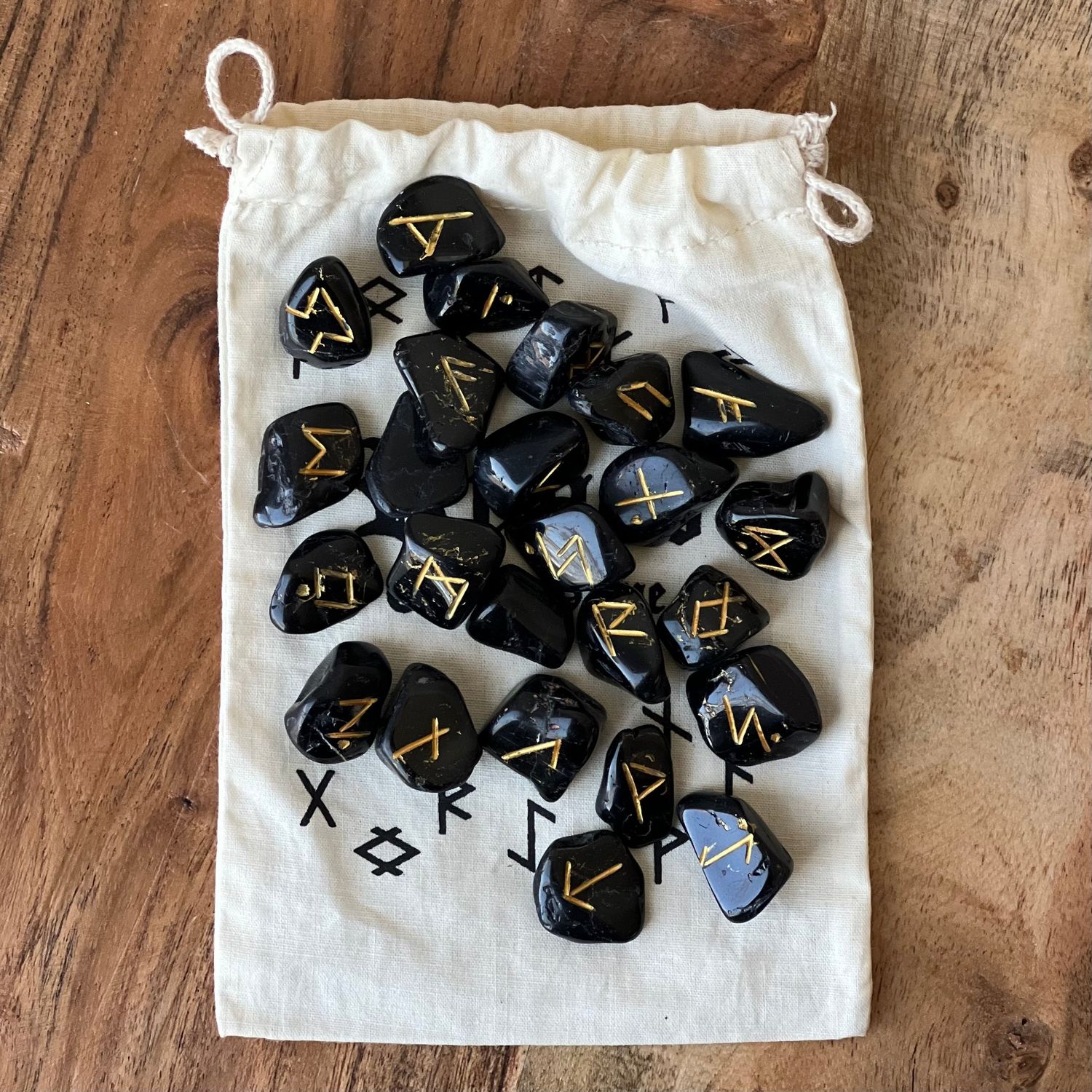 Gemstone Rune Set - Black Tourmaline, SKU KH-65123, UPC 6016216072056